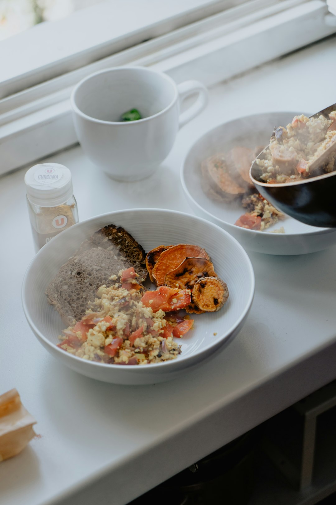 Scrambled Tofu, Bread and sweet potatoes